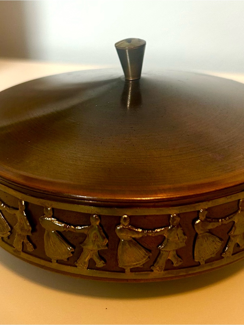 Vintage  Copper Tone Trinket Box
 Dancing Figures